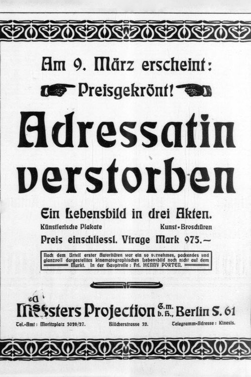 Adressatin verstorben (1912) movie poster